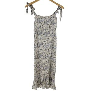 HELLO MIA Floral Smocked Tube Dress Midi Tie Shoulder Women's S Cottagecore